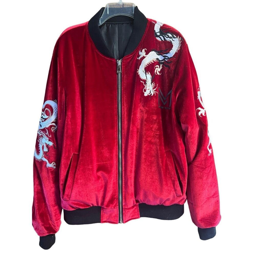 Soft Red Velvet Dragon Mens Jacket - Sz: XL